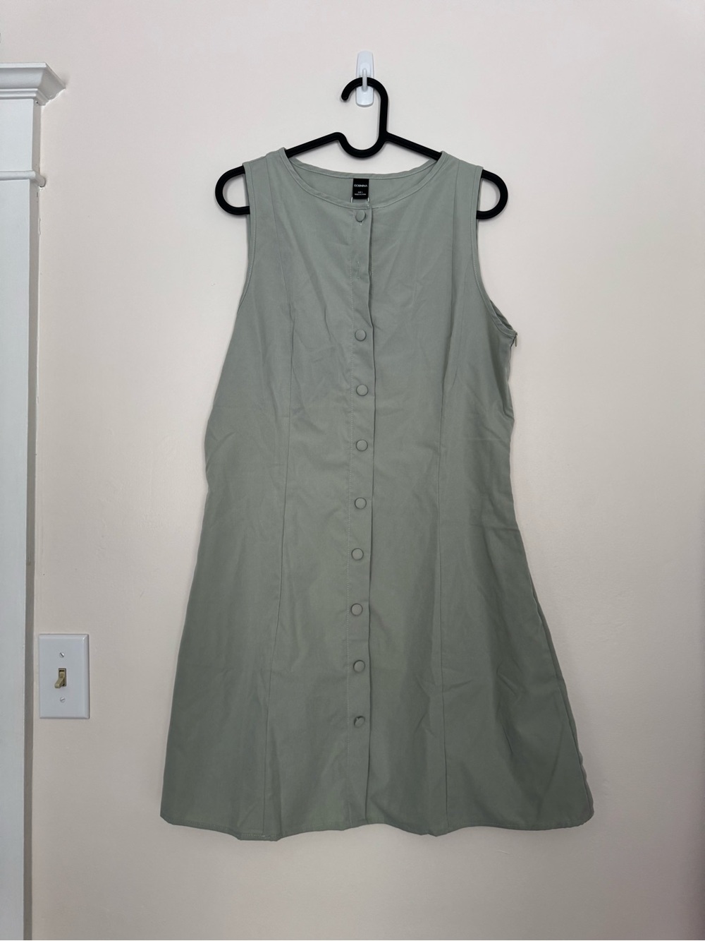 Sleeveless Button-Front Mini Dress in Sage Green
